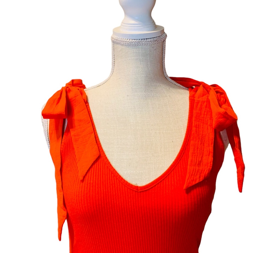 DEX Red Ribbed Tie Shoulder Tank Top Size Small - Picture 4 of 8